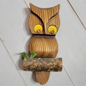 Vintage 60s 70s MCM Wooden Owl Wall Art, 4x9